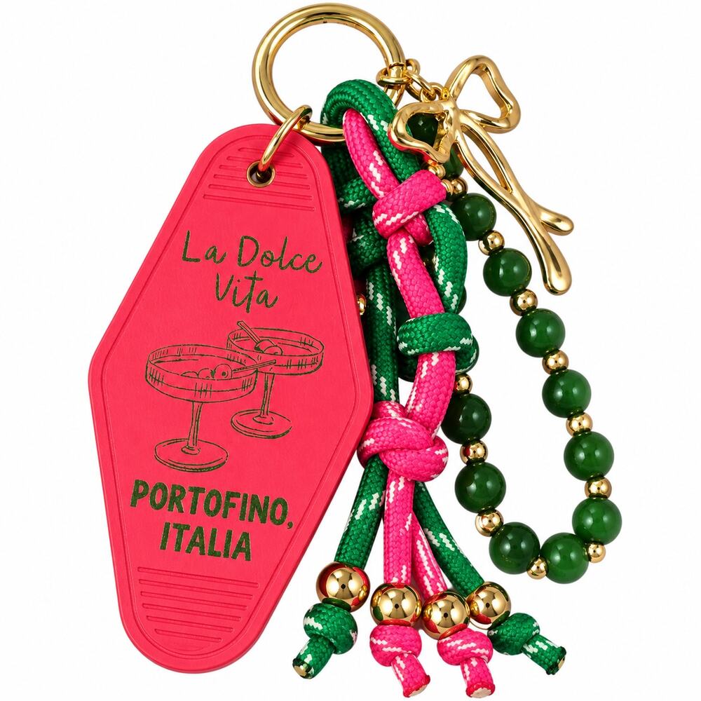 Blue Moon Studio La Dolce Vita Portofino Italia Bag Purse Charm Motel Key Chain